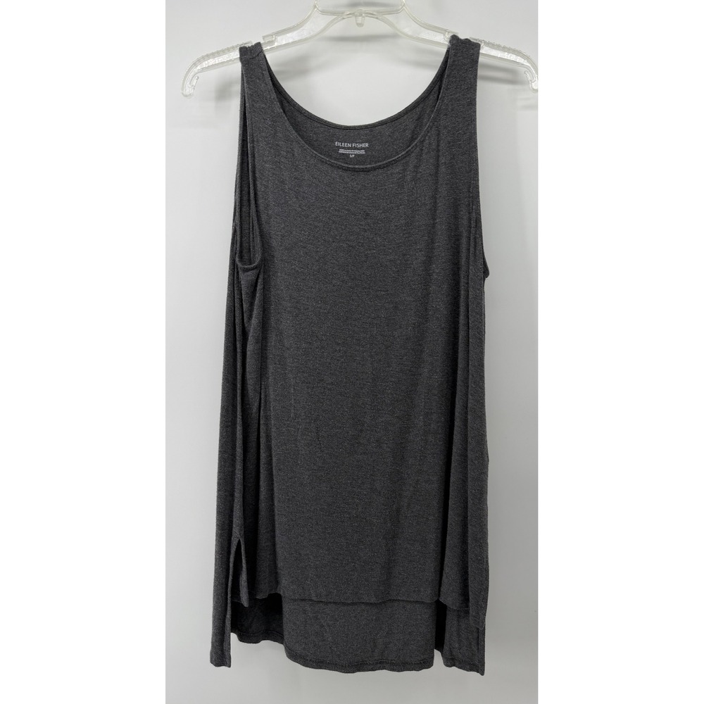 Eileen Fisher Gray Viscose Stretch Tunic Tank Top Small Petite High Low Hem